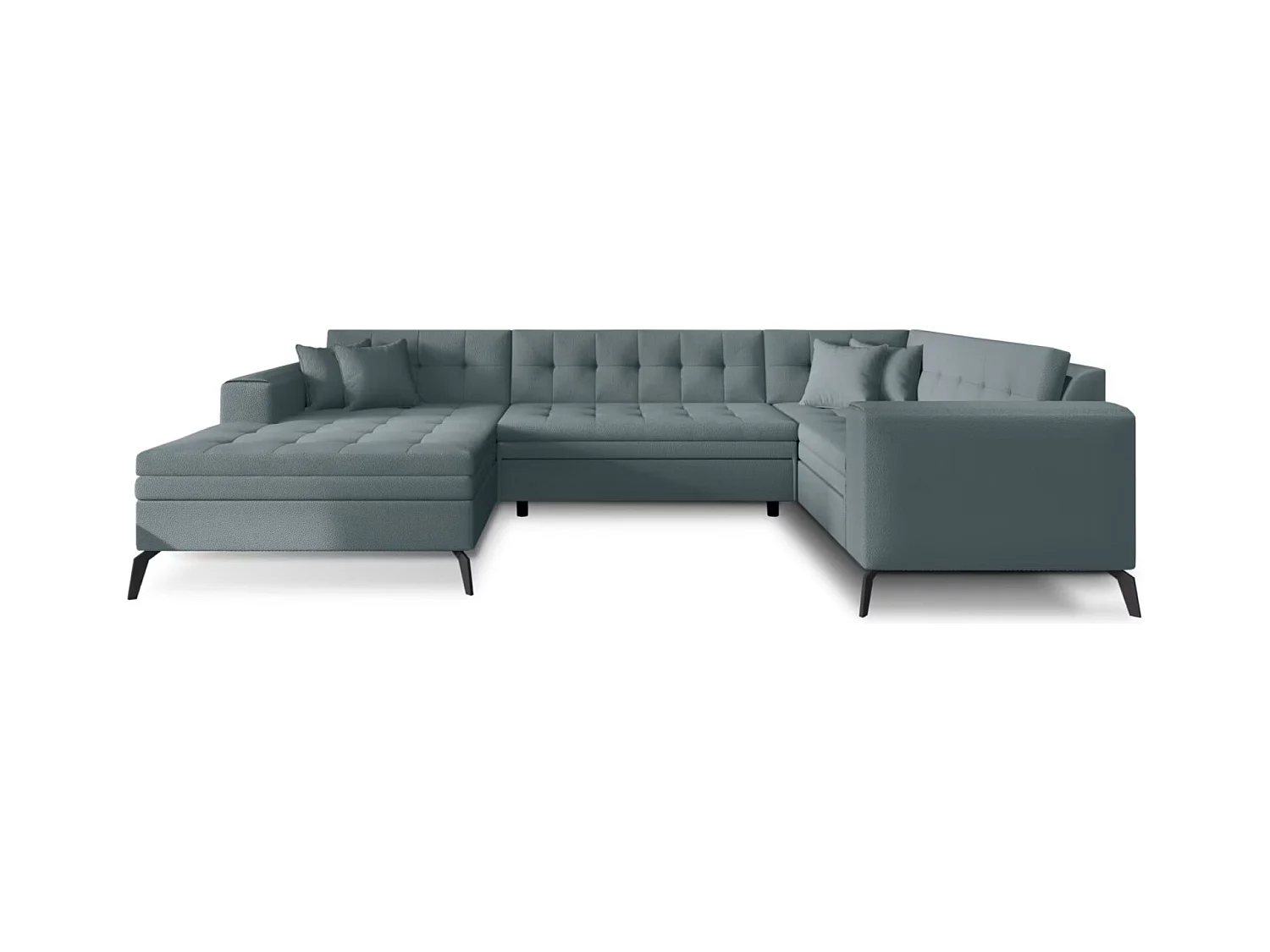 Canapé panoramique convertible BONTY tissu matelassé-Bleu ardoise-Méridienne A gauche