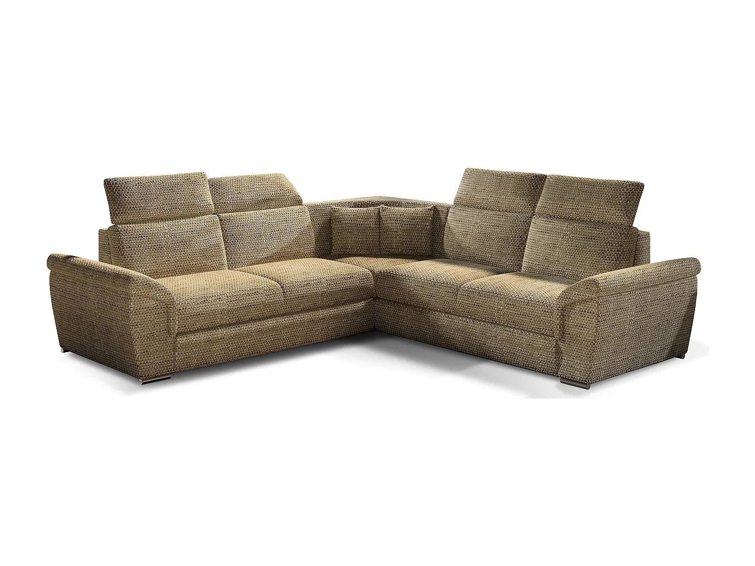 Canapé d'angle réversible et convertible tissu Neo - Pieds acier chromé-Beige chiné