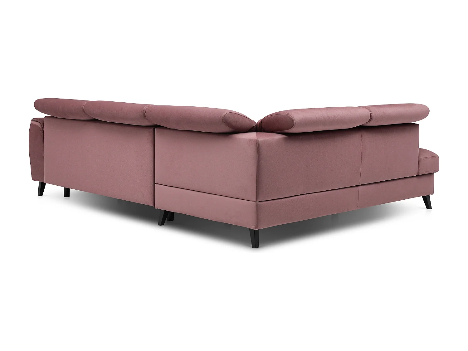 Canapé d'angle convertible avec rangement velours NOBLESSE - Pieds bois noir-Rose poudré-angle gauche