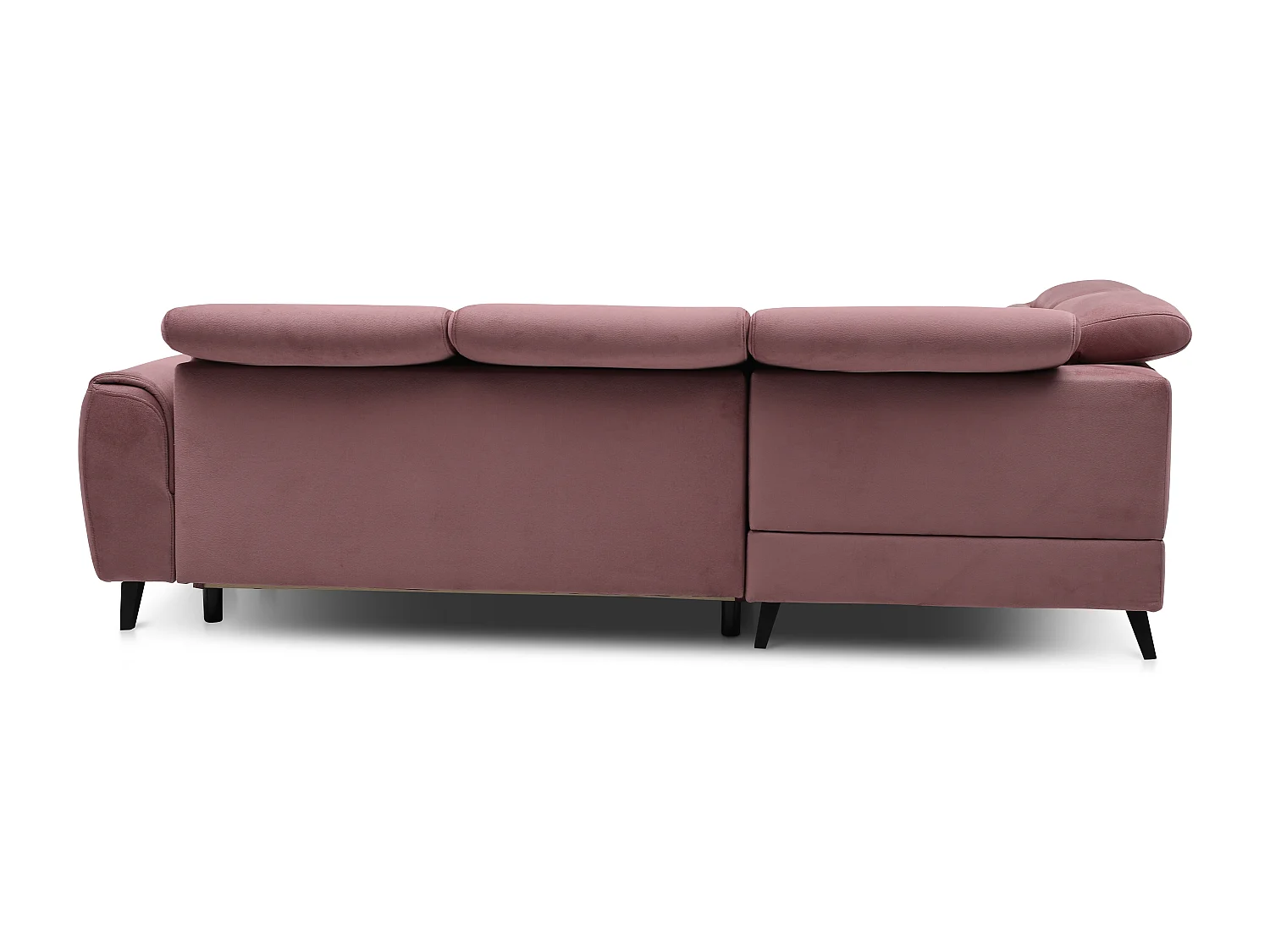 Canapé d'angle convertible avec rangement velours NOBLESSE - Pieds bois noir-Rose poudré-angle gauche