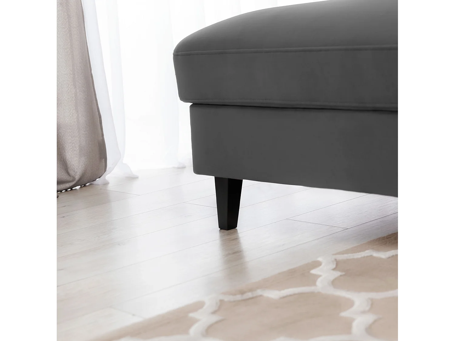 Canapé d'angle convertible velours appuis-tête réglables ASTORIA - Coffre et pieds bois noir-Gris foncé-angle gauche