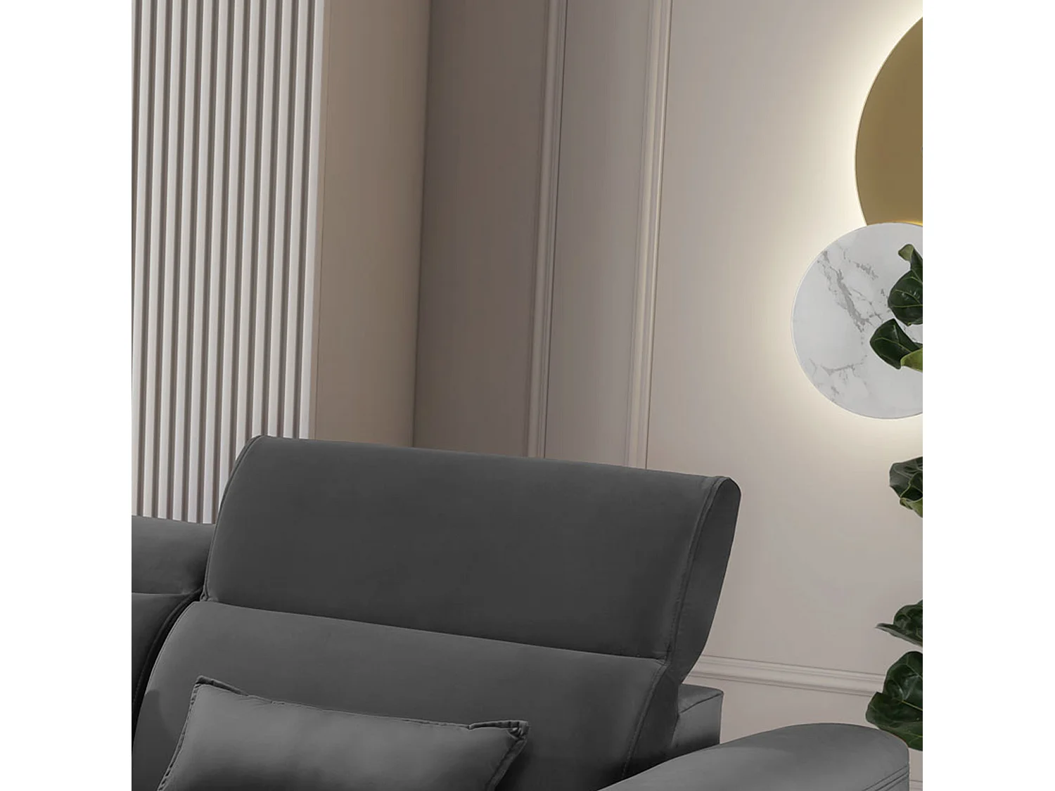 Canapé d'angle convertible velours appuis-tête réglables ASTORIA - Coffre et pieds bois noir-Gris foncé-angle gauche