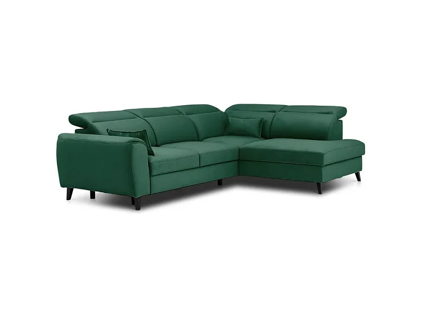 Canapé d'angle convertible avec rangement tissu NOBLESSE - Pieds bois noir-Vert-angle droit