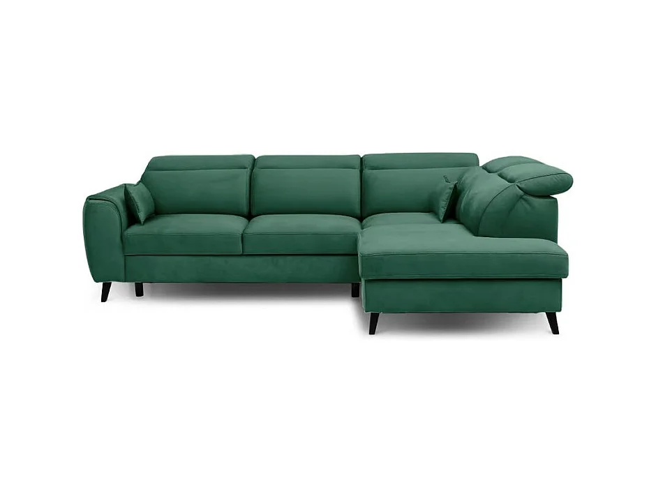 Canapé d'angle convertible avec rangement tissu NOBLESSE - Pieds bois noir-Vert-angle droit