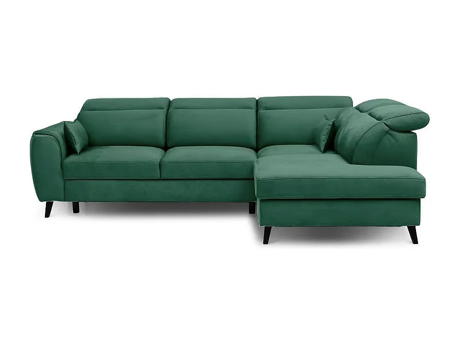 Canapé d'angle convertible avec rangement tissu NOBLESSE - Pieds bois noir-Vert-angle droit