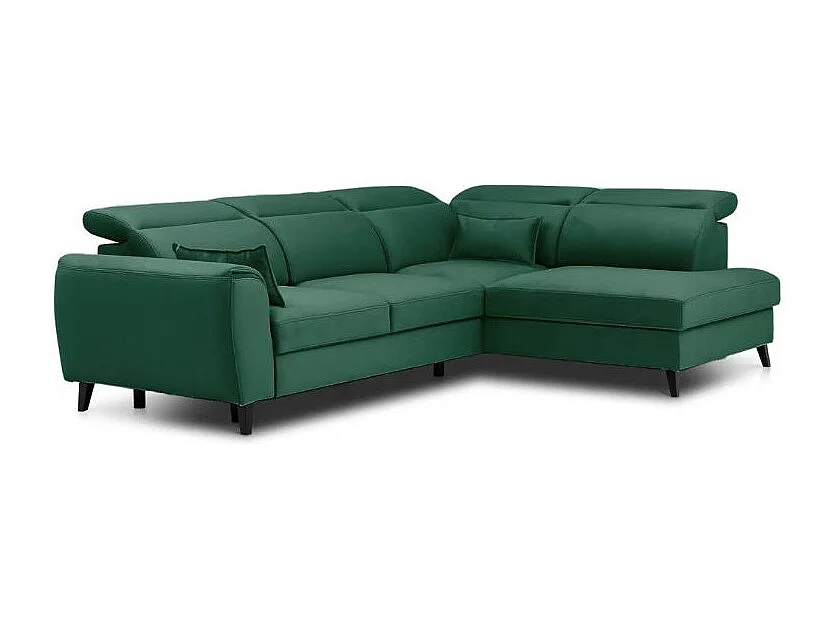Canapé d'angle convertible avec rangement tissu NOBLESSE - Pieds bois noir-Vert-angle droit