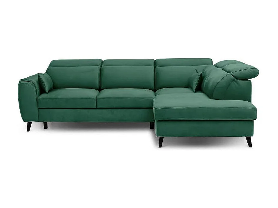 Canapé d'angle convertible avec rangement tissu NOBLESSE - Pieds bois noir-Vert-angle droit