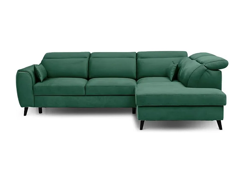 Canapé d'angle convertible avec rangement tissu NOBLESSE - Pieds bois noir-Vert-angle droit