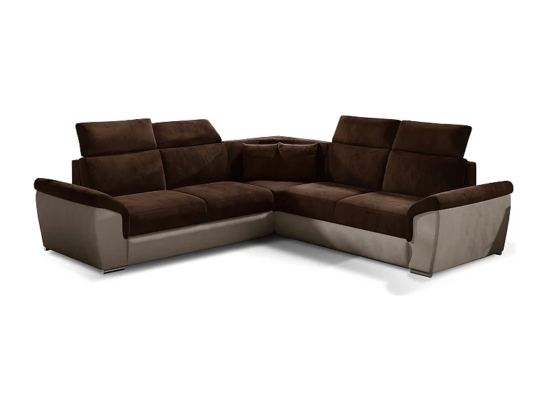 Sofá esquinero Neo reversible y convertible en terciopelo - Patas de acero cromado-Color Beige/Marrón