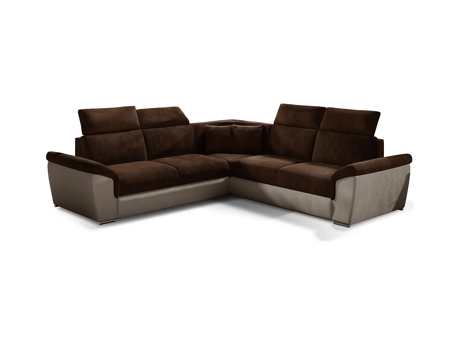 Canapé d'angle réversible et convertible velours Neo - Pieds acier chromé-Beige/Marron