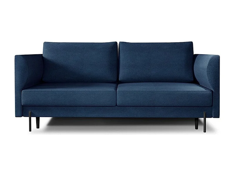 Canapé convertible en tissu ROBBY – Rangement et pieds métal noir-Bleu turquin