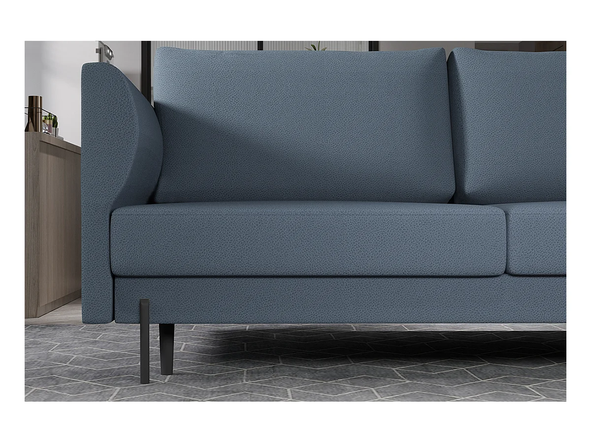 Canapé convertible en tissu ROBBY – Rangement et pieds métal noir-Bleu turquin