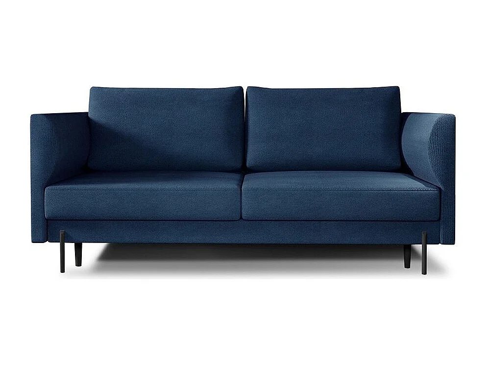 Canapé convertible en tissu ROBBY – Rangement et pieds métal noir-Bleu turquin