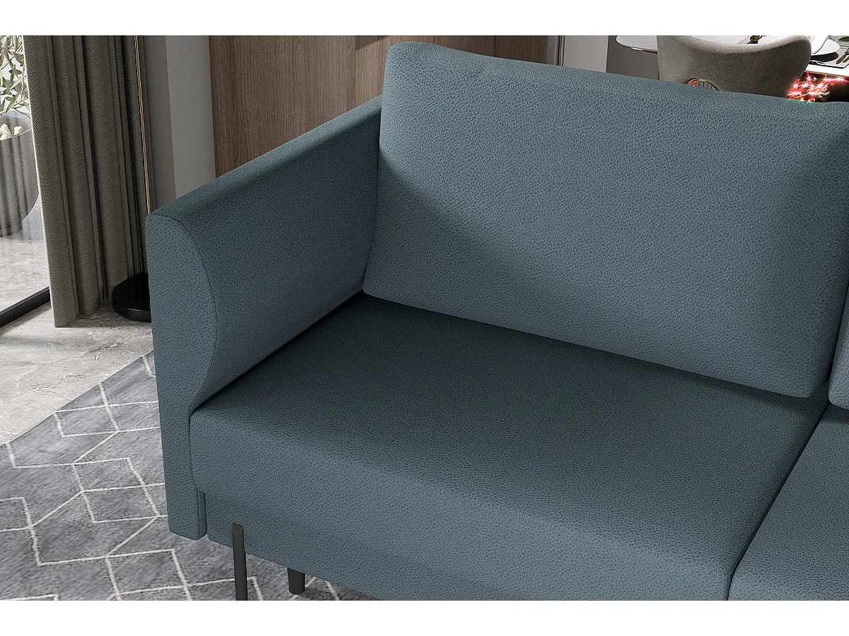 Canapé convertible en tissu ROBBY – Rangement et pieds métal noir-Bleu turquin