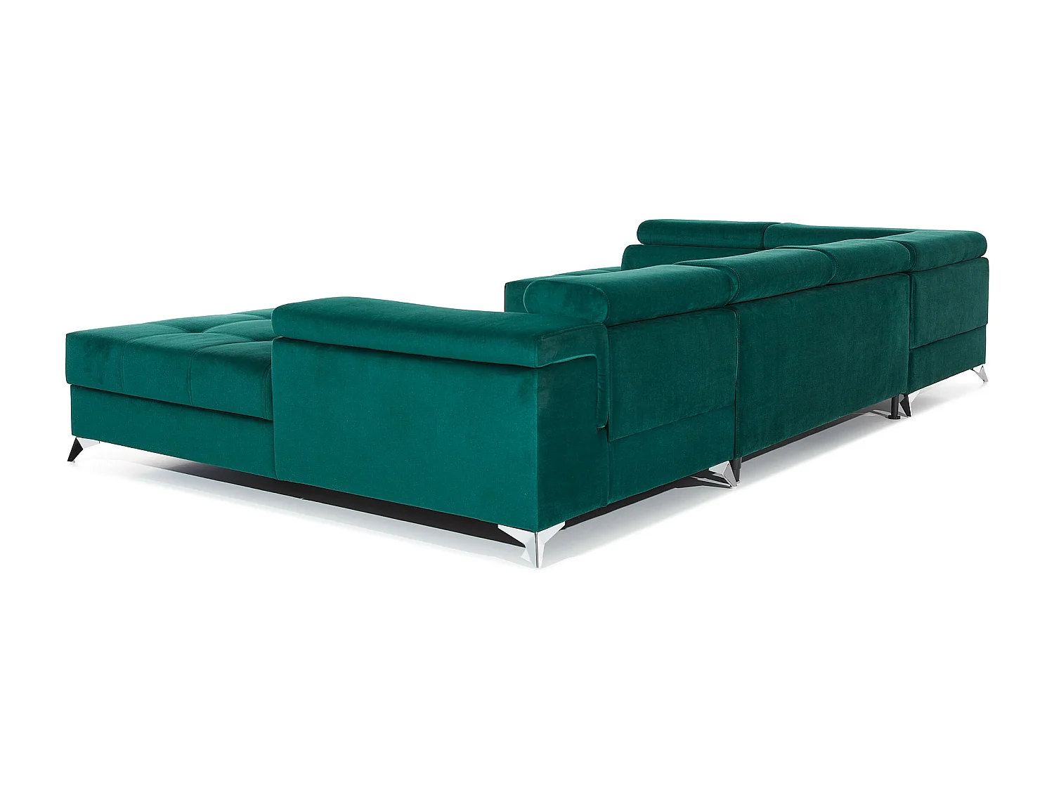 Canapé panoramique convertible KUTTY velours - Rangement et têtières réglables-Gris clair/Vert-Coffre à droite