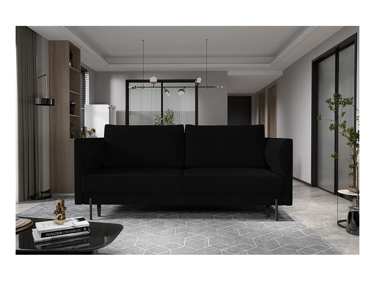 Canapé convertible en velours ROBBY – Rangement et pieds métal noir-Noir