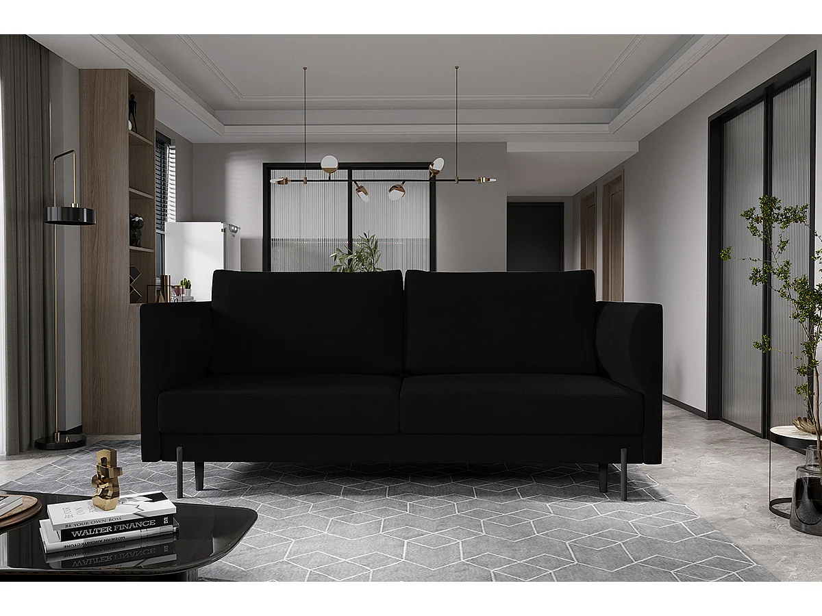 Canapé convertible en velours ROBBY – Rangement et pieds métal noir-Noir