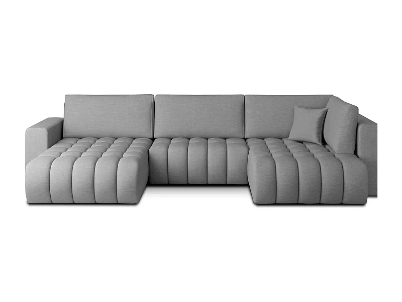Canapé d'angle panoramique BOSTON en tissu capitonné-Gris chiné-Méridienne A gauche