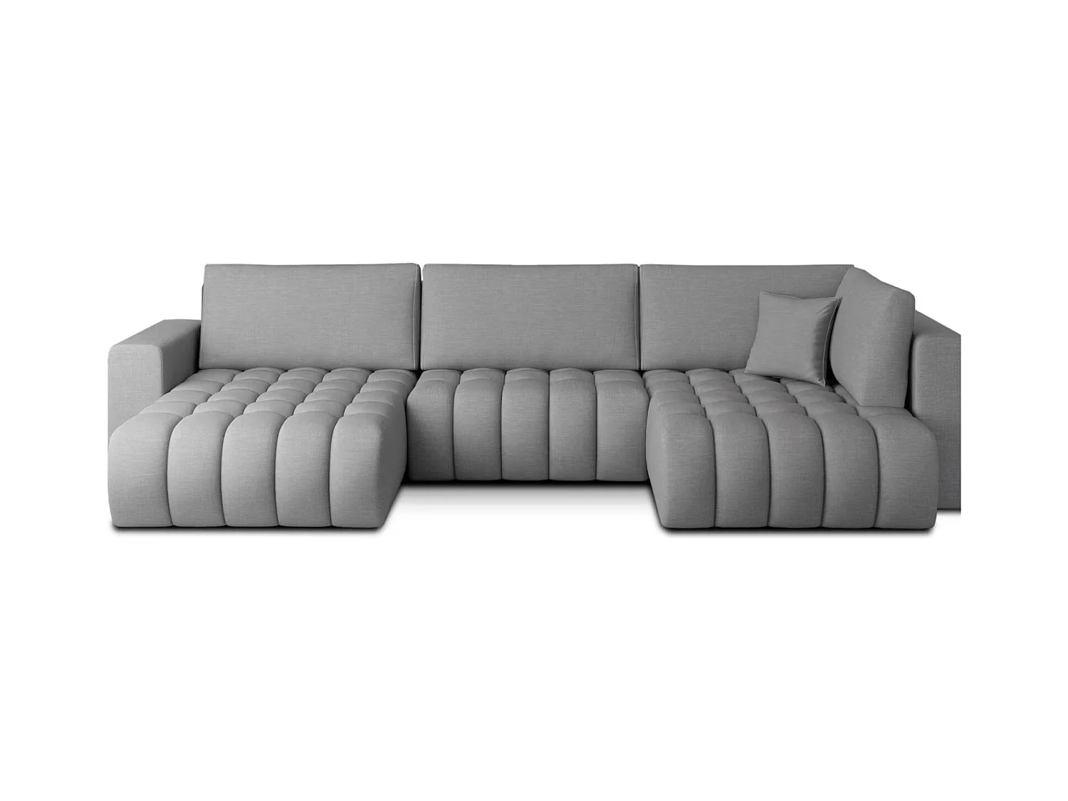 Canapé d'angle panoramique BOSTON en tissu capitonné-Gris chiné-Méridienne A gauche