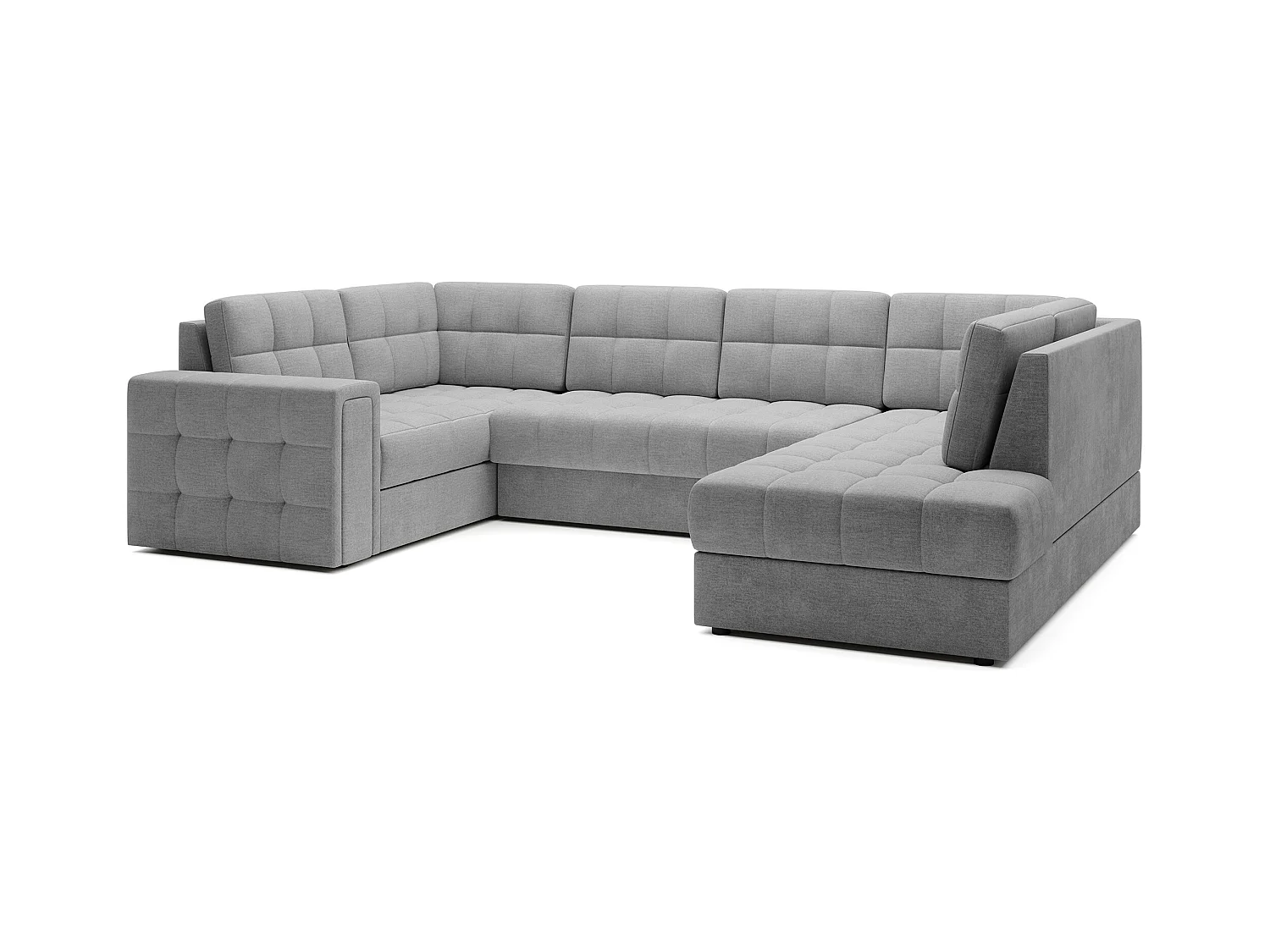 Canapé panoramique BLOOM tissu capitonné - Rangement et convertible-Gris clair-Coffre à droite