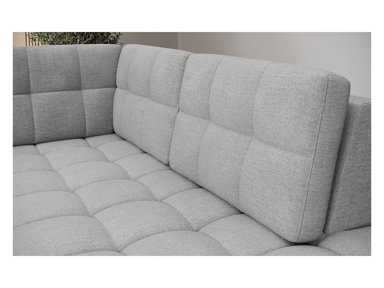 Canapé panoramique BLOOM tissu capitonné - Rangement et convertible-Gris clair-Coffre à droite