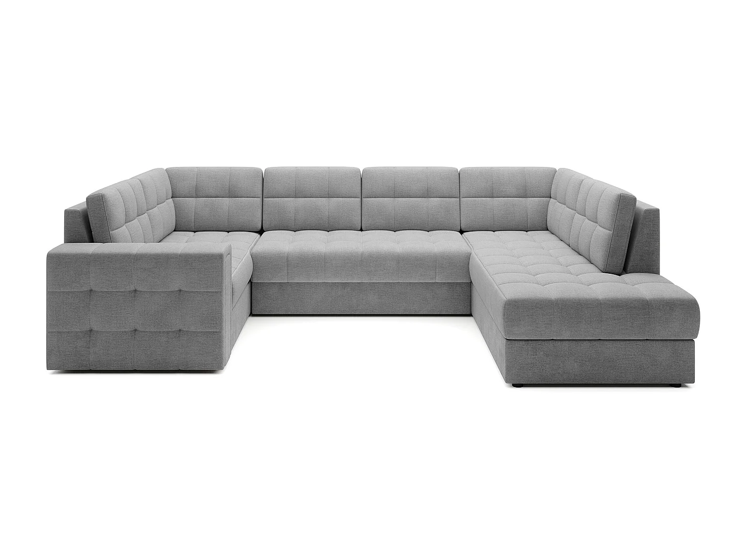 Canapé panoramique BLOOM tissu capitonné - Rangement et convertible-Gris clair-Coffre à droite