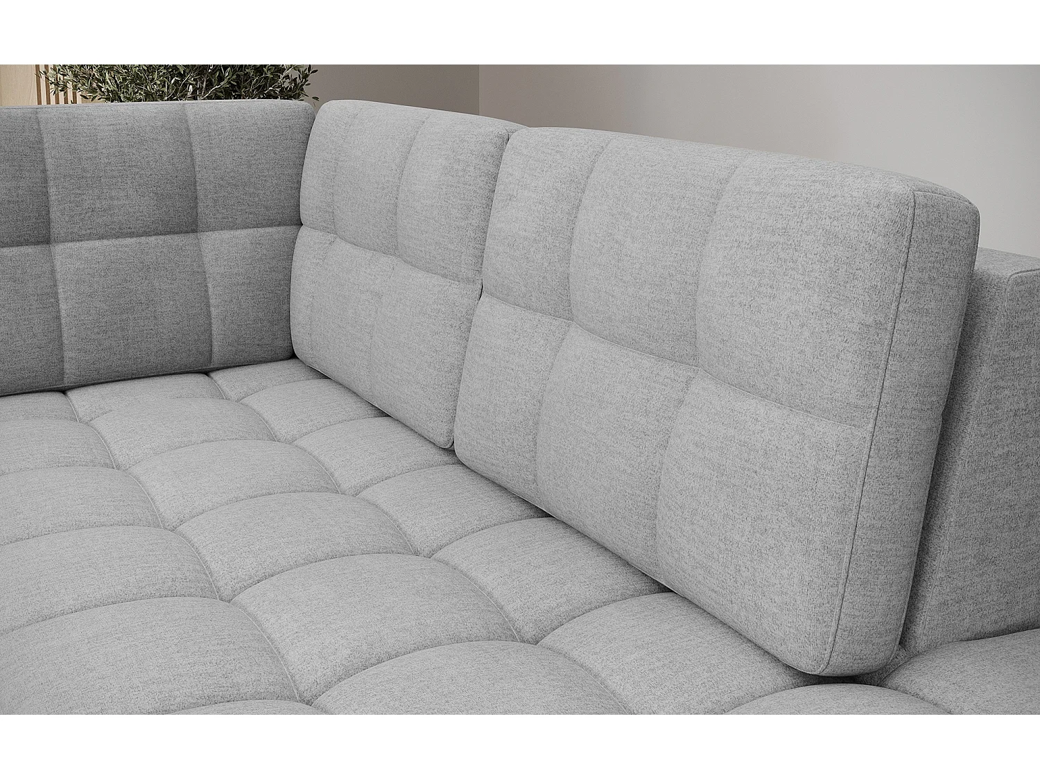 Canapé panoramique BLOOM tissu capitonné - Rangement et convertible-Gris clair-Coffre à droite