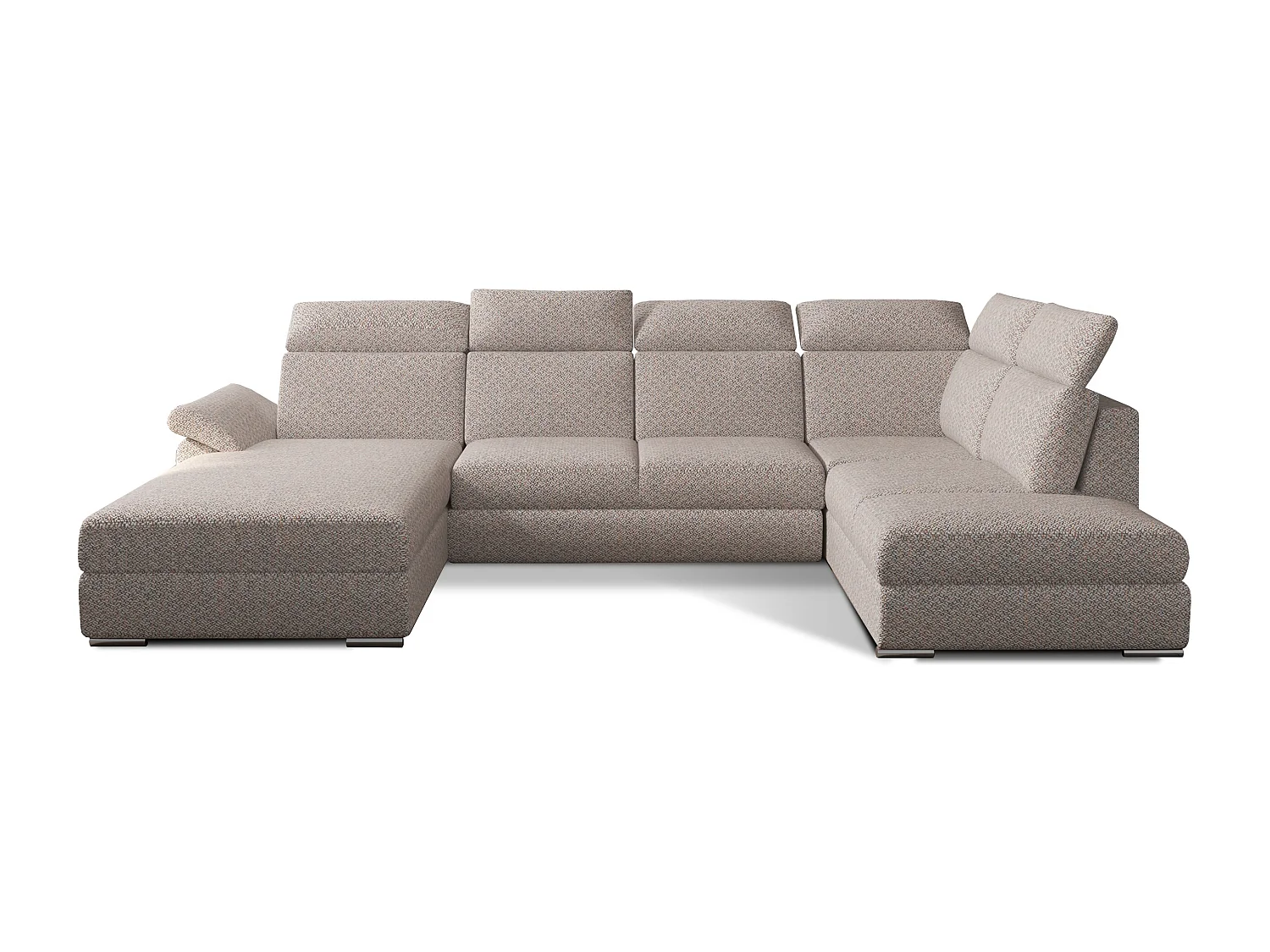 Canapé panoramique convertible LEVANO tissu - Rangement et appuie-têtes réglables-Marron-Coffre à gauche