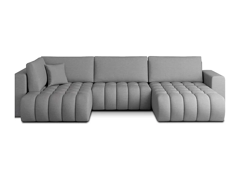 Canapé d'angle panoramique BOSTON en tissu capitonné-Gris chiné-Méridienne A droite