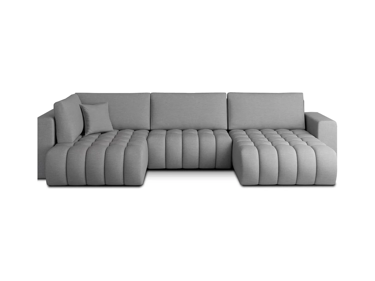 Canapé d'angle panoramique BOSTON en tissu capitonné-Gris chiné-Méridienne A droite