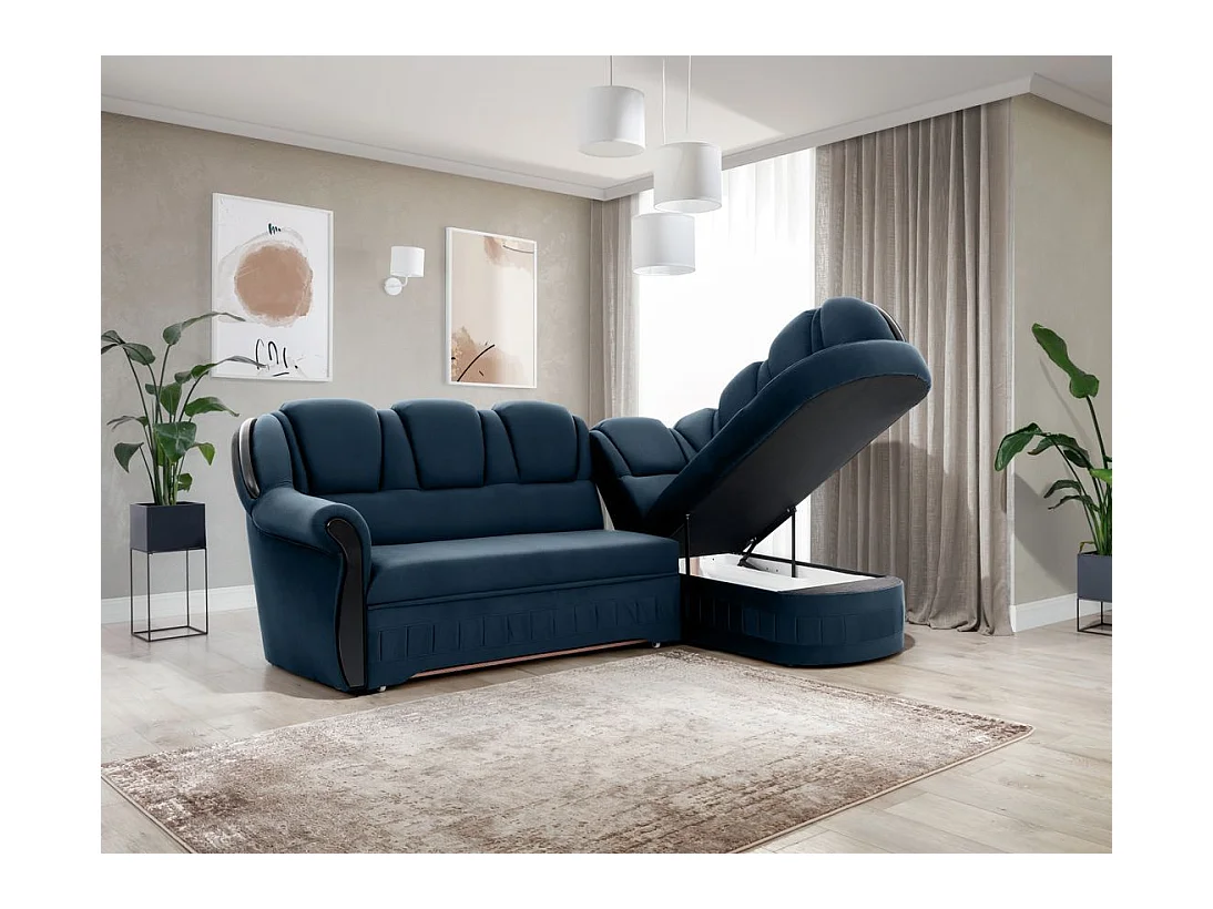 Canapé d'angle convertible avec rangement en velours Majesté-Bleu foncé-angle droit