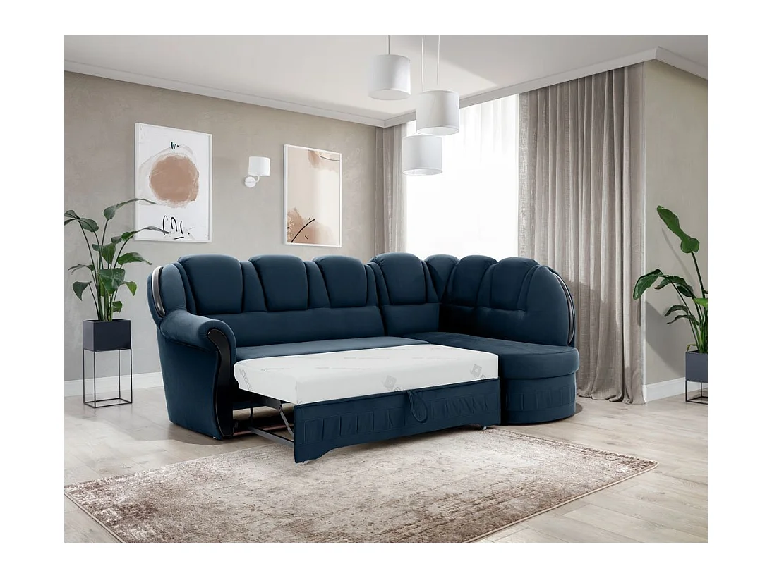 Canapé d'angle convertible avec rangement en velours Majesté-Bleu foncé-angle droit