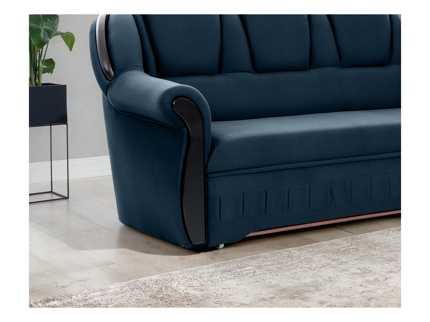 Canapé d'angle convertible avec rangement en velours Majesté-Bleu foncé-angle droit