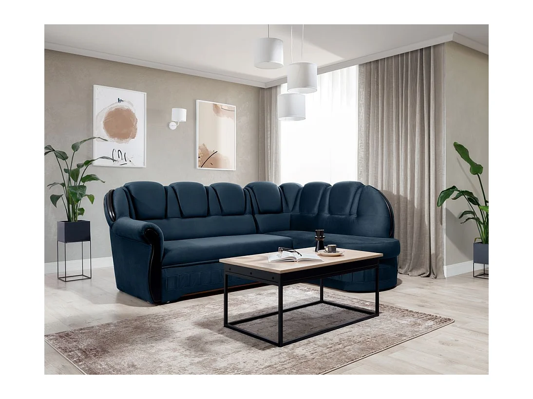 Canapé d'angle convertible avec rangement en velours Majesté-Bleu foncé-angle droit