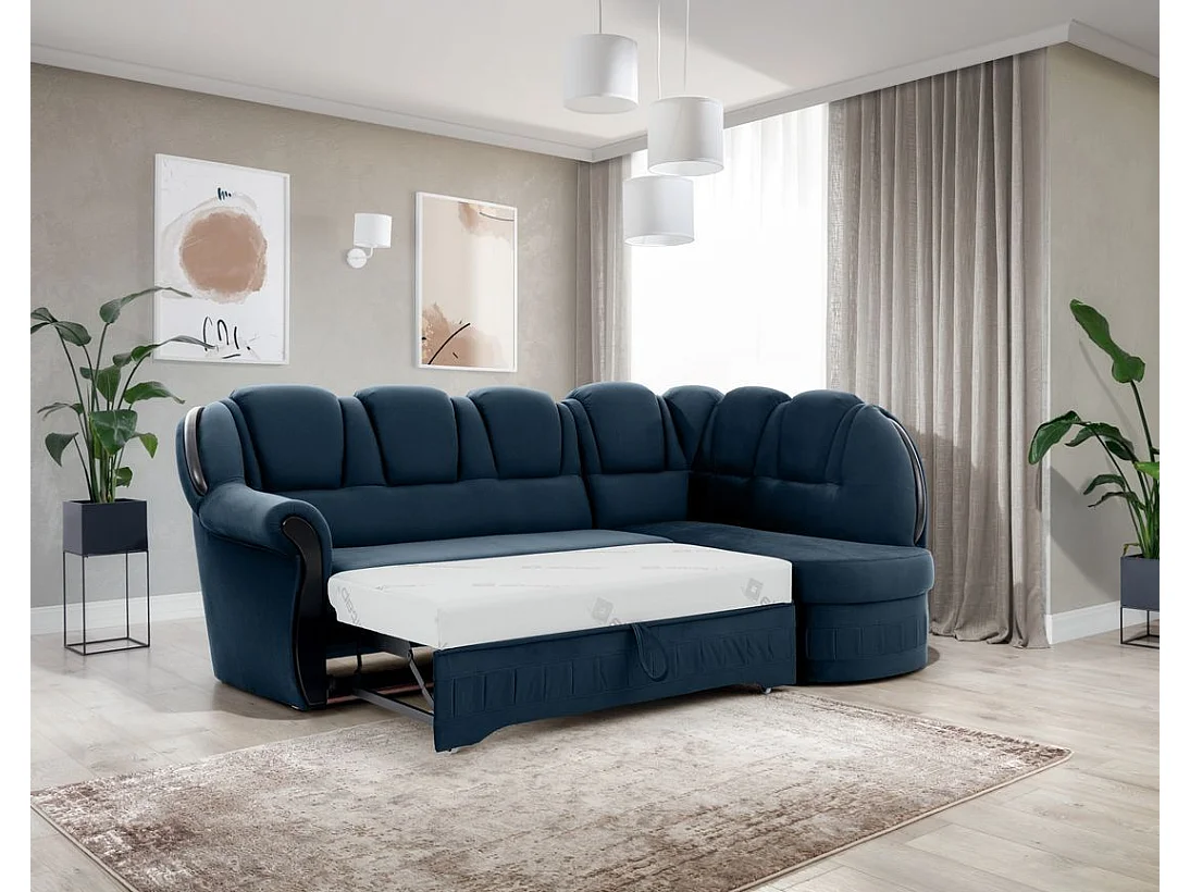 Canapé d'angle convertible avec rangement en velours Majesté-Bleu foncé-angle droit