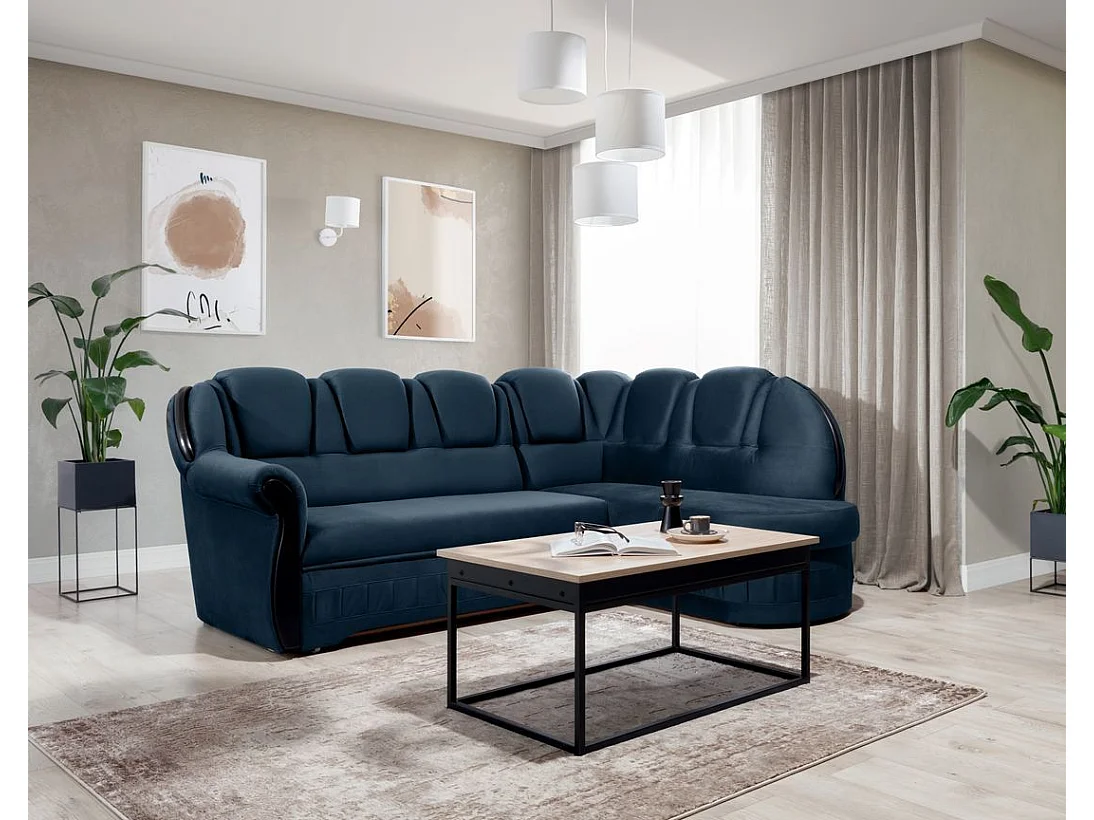 Canapé d'angle convertible avec rangement en velours Majesté-Bleu foncé-angle droit