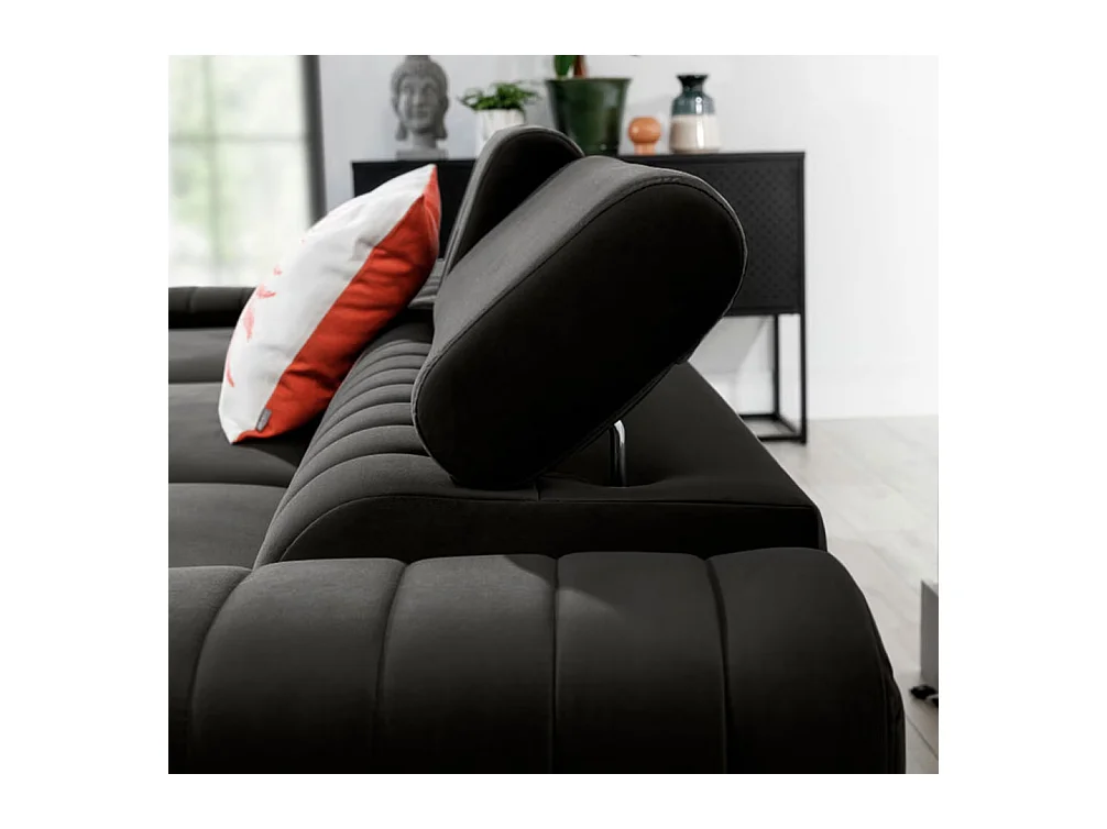 Canapé d'angle convertible velours têtière réglables GRENKY - Coffre, pieds acier chromé-Gris foncé-angle gauche