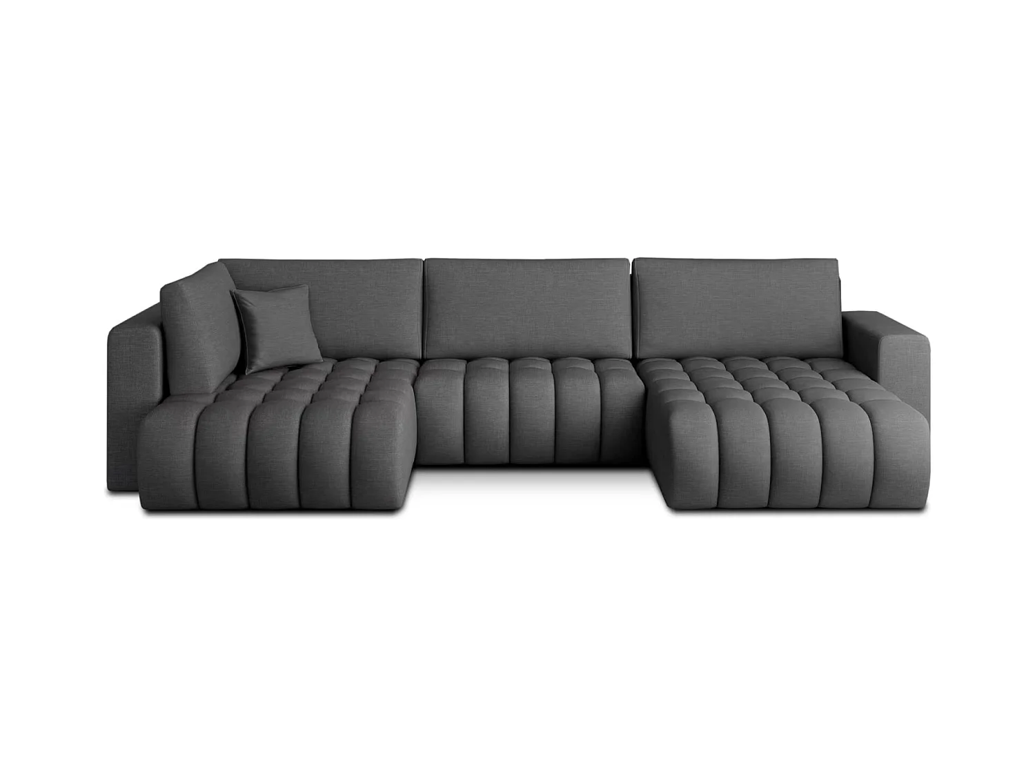 Canapé d'angle panoramique BOSTON en tissu capitonné-Gris foncé-Méridienne A droite