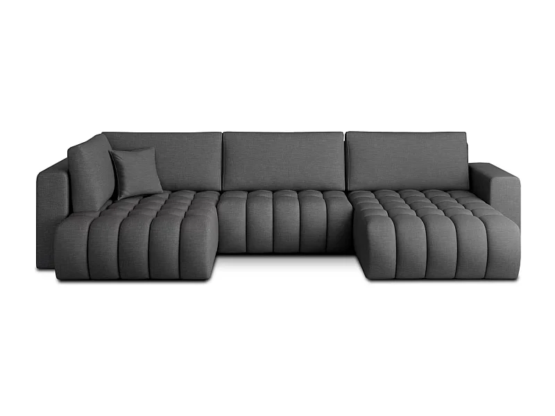 Canapé d'angle panoramique BOSTON en tissu capitonné-Gris foncé-Méridienne A droite