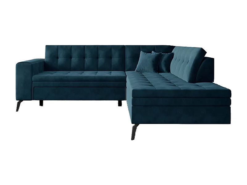 Canapé d'angle convertible velours LARRY - Pieds acier noir-Bleu pétrole-angle droit