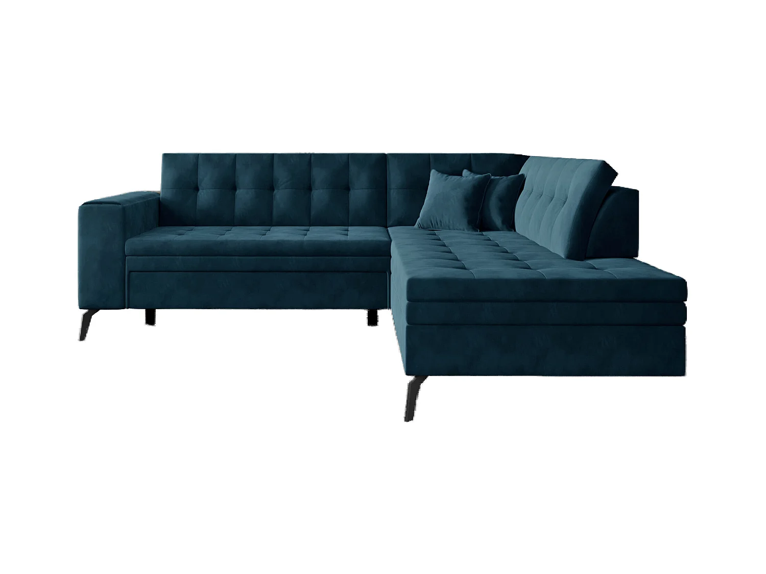 Canapé d'angle convertible velours LARRY - Pieds acier noir-Bleu pétrole-angle droit