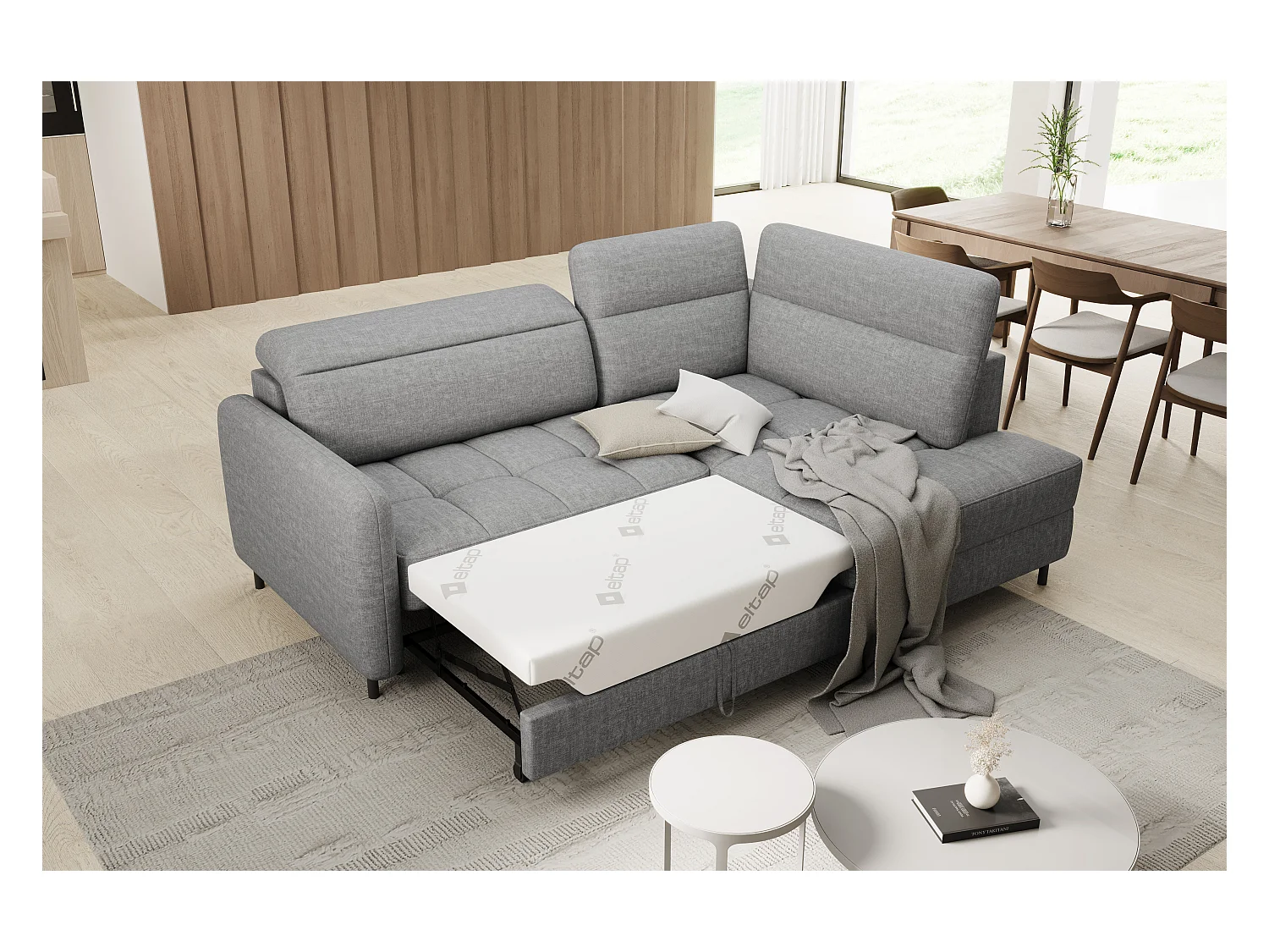 Kleine omvormbare stoffen hoekbank met opbergruimte BOREA 208 cm-Kleur Grijs-juiste hoek