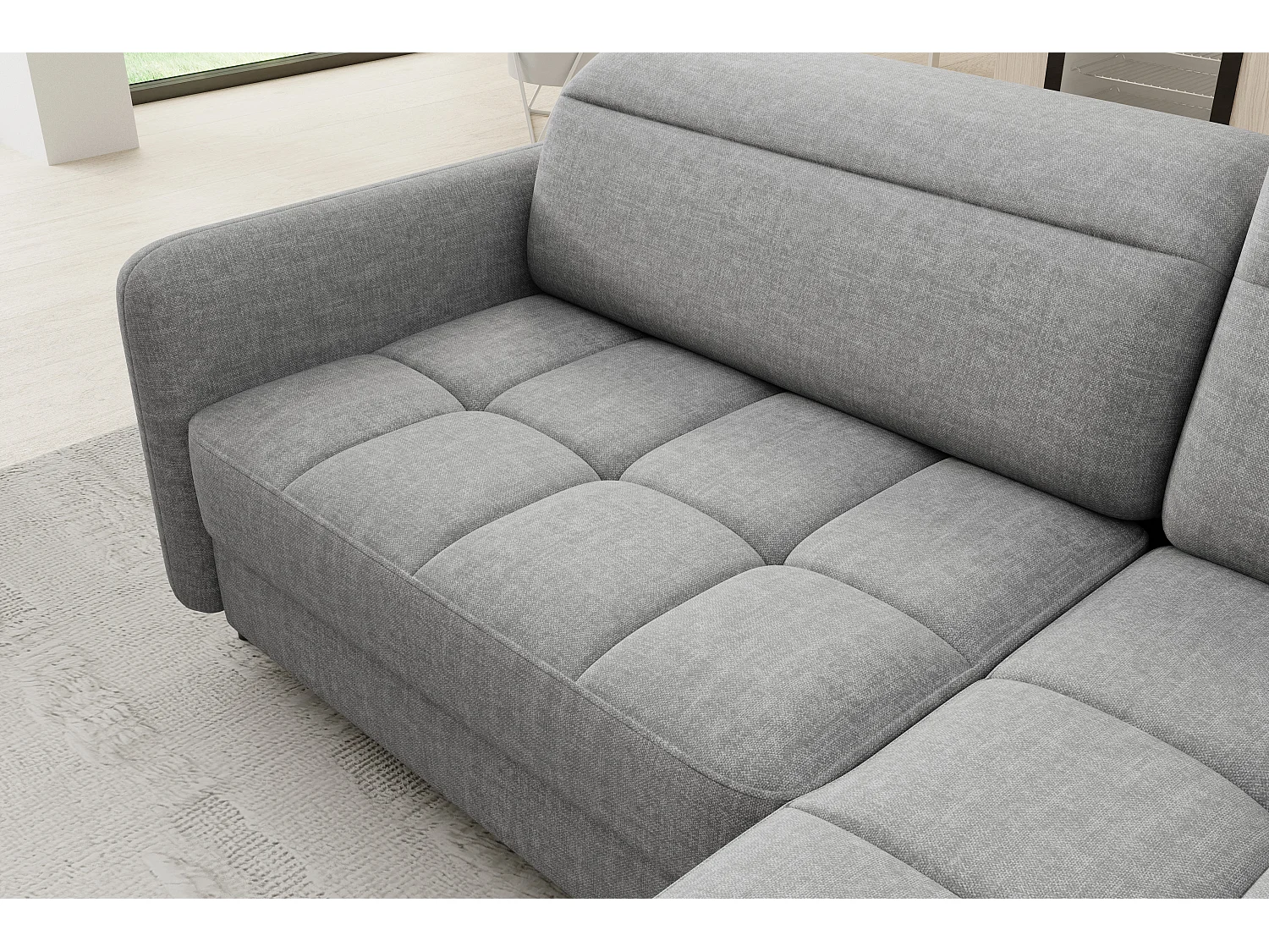 Kleine omvormbare stoffen hoekbank met opbergruimte BOREA 208 cm-Kleur Grijs-juiste hoek