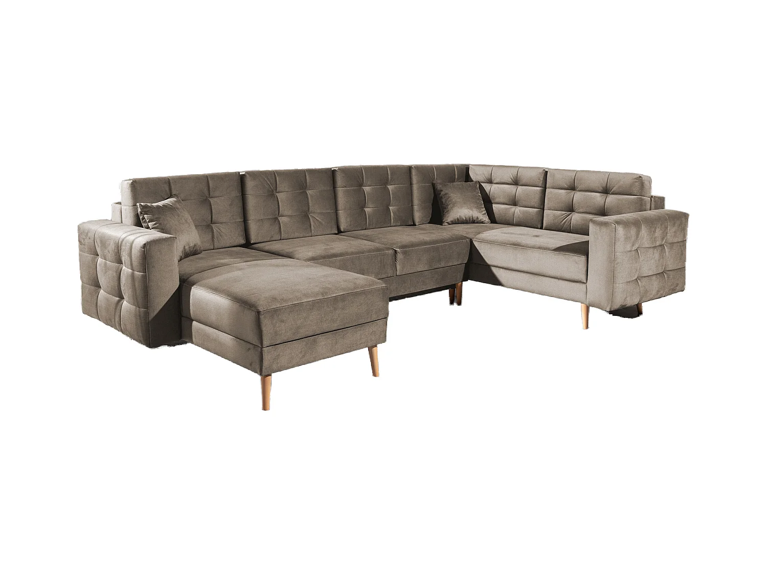 Canapé panoramique convertible ANSKA en velours - Pieds bois naturel-Marron clair