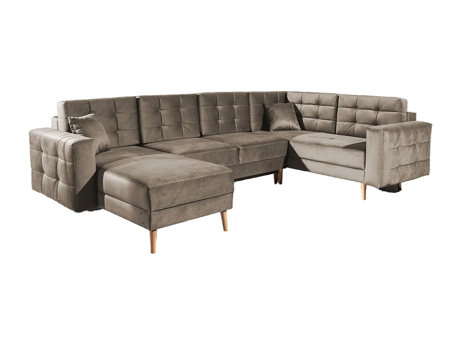 Canapé panoramique convertible ANSKA en velours - Pieds bois naturel-Marron clair