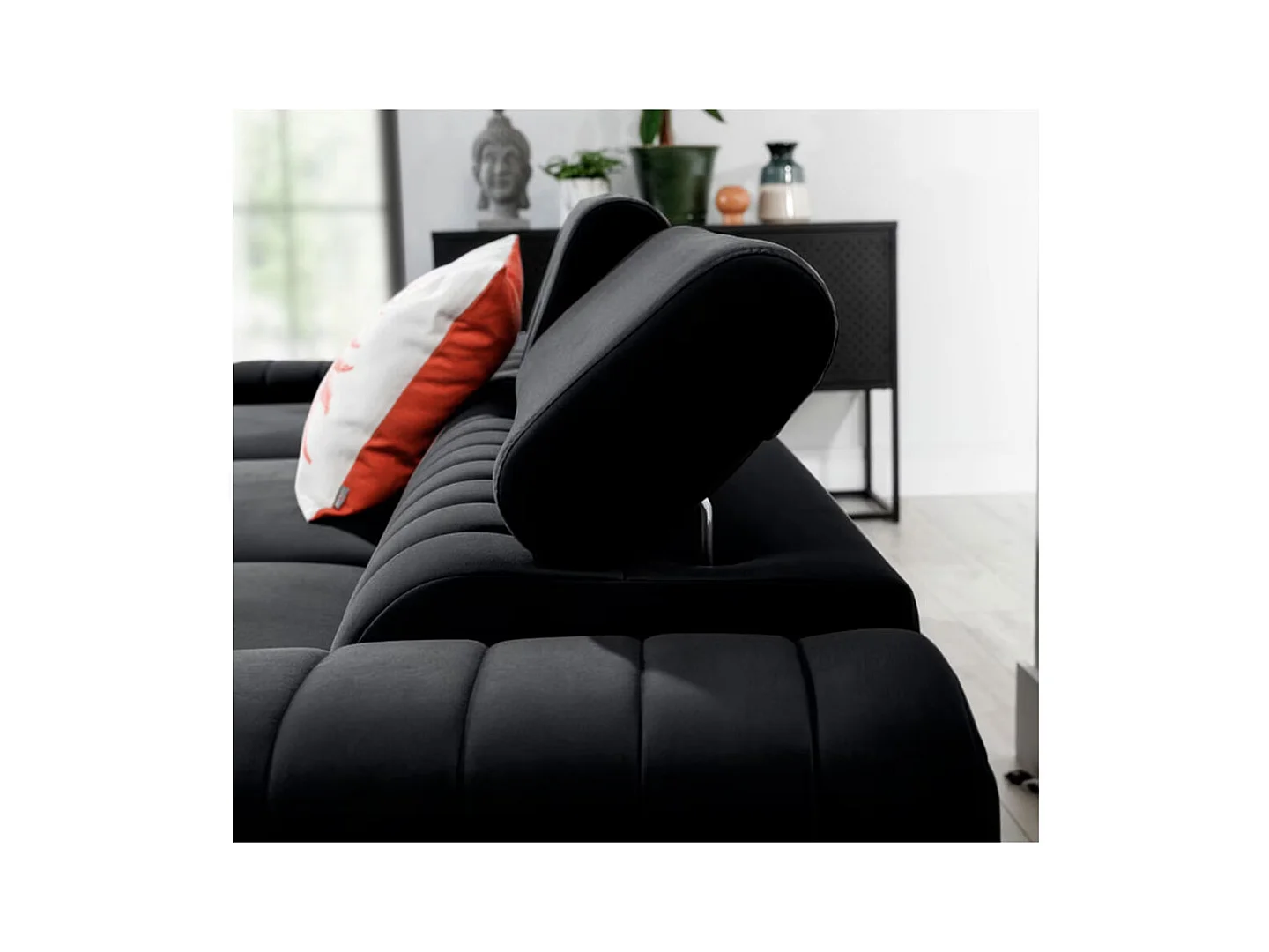 Canapé d'angle convertible velours têtière réglables GRENKY - Coffre, pieds acier chromé-Gris anthracite-angle gauche