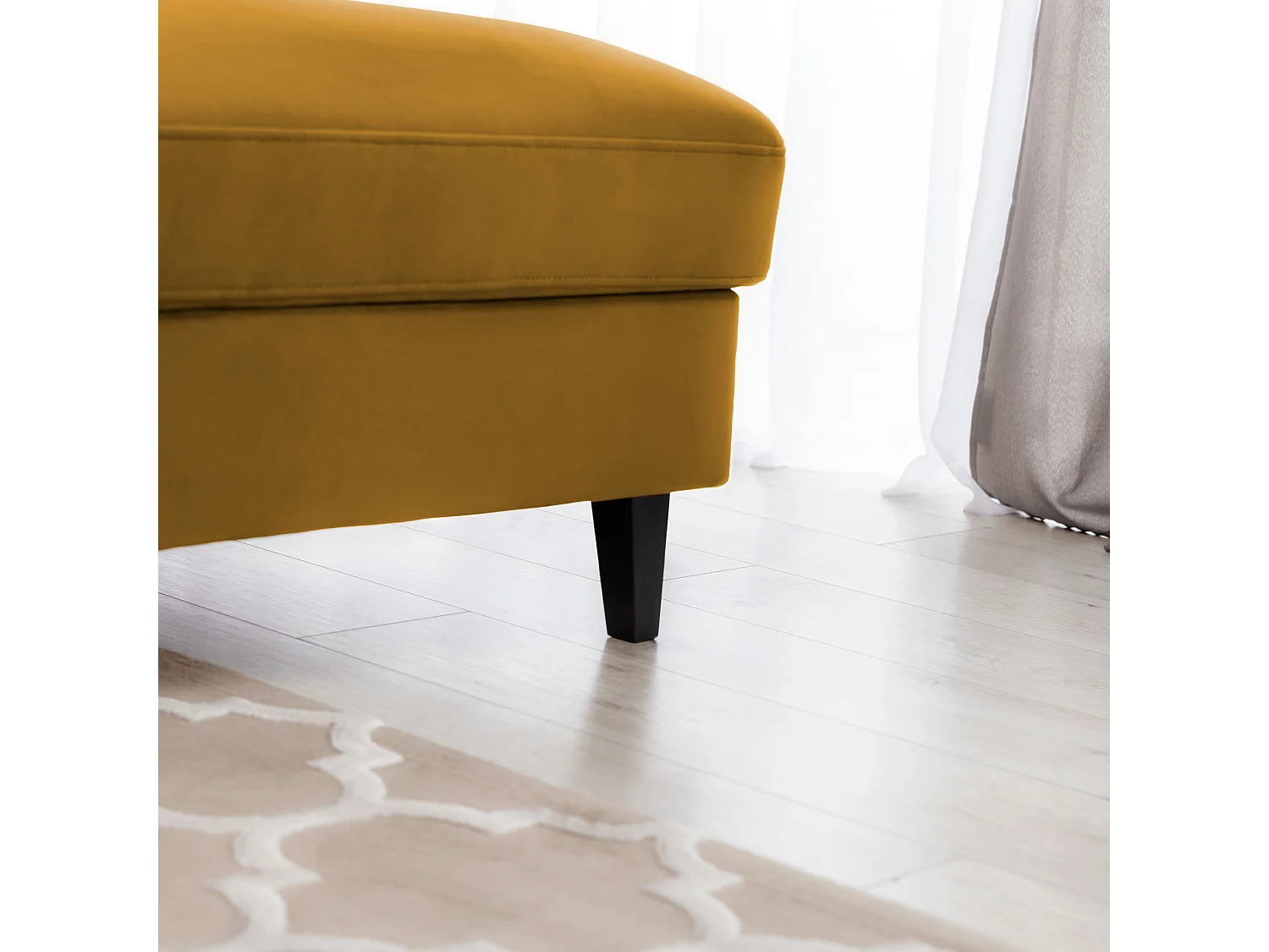 Canapé d'angle convertible velours appuis-tête réglables ASTORIA - Coffre et pieds bois noir-Jaune chamoix-angle droit