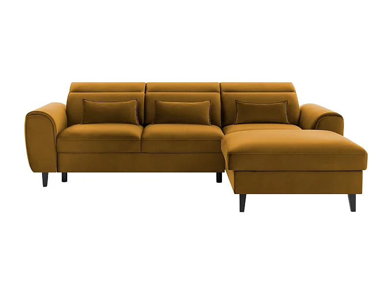 Canapé d'angle convertible velours appuis-tête réglables ASTORIA - Coffre et pieds bois noir-Jaune chamoix-angle droit