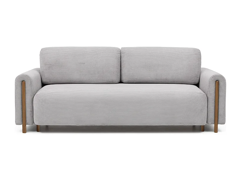 Canapé convertible en tissu bouclette DOVA - Pieds bois massif naturel-Gris ciment