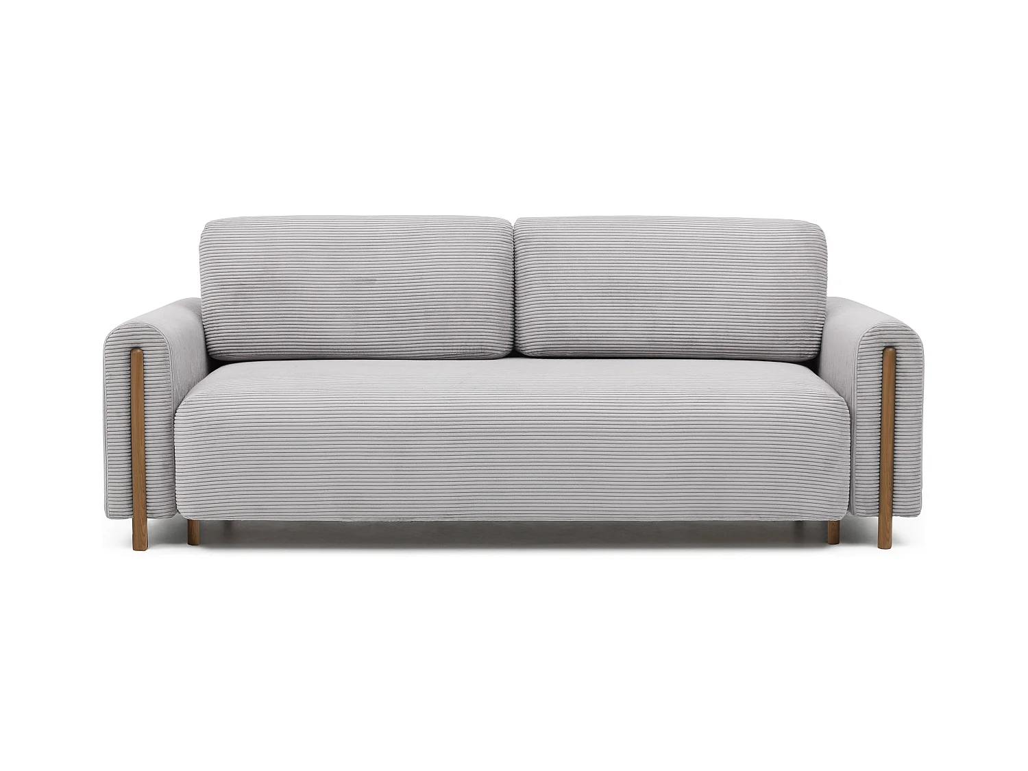 Canapé convertible en tissu bouclette DOVA - Pieds bois massif naturel-Gris ciment